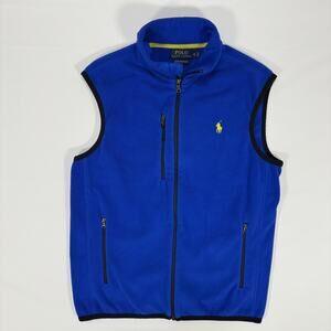 Polo Ralph Lauren Vest Mens Small Blue Fleece Performance Full Zip Pockets Golf